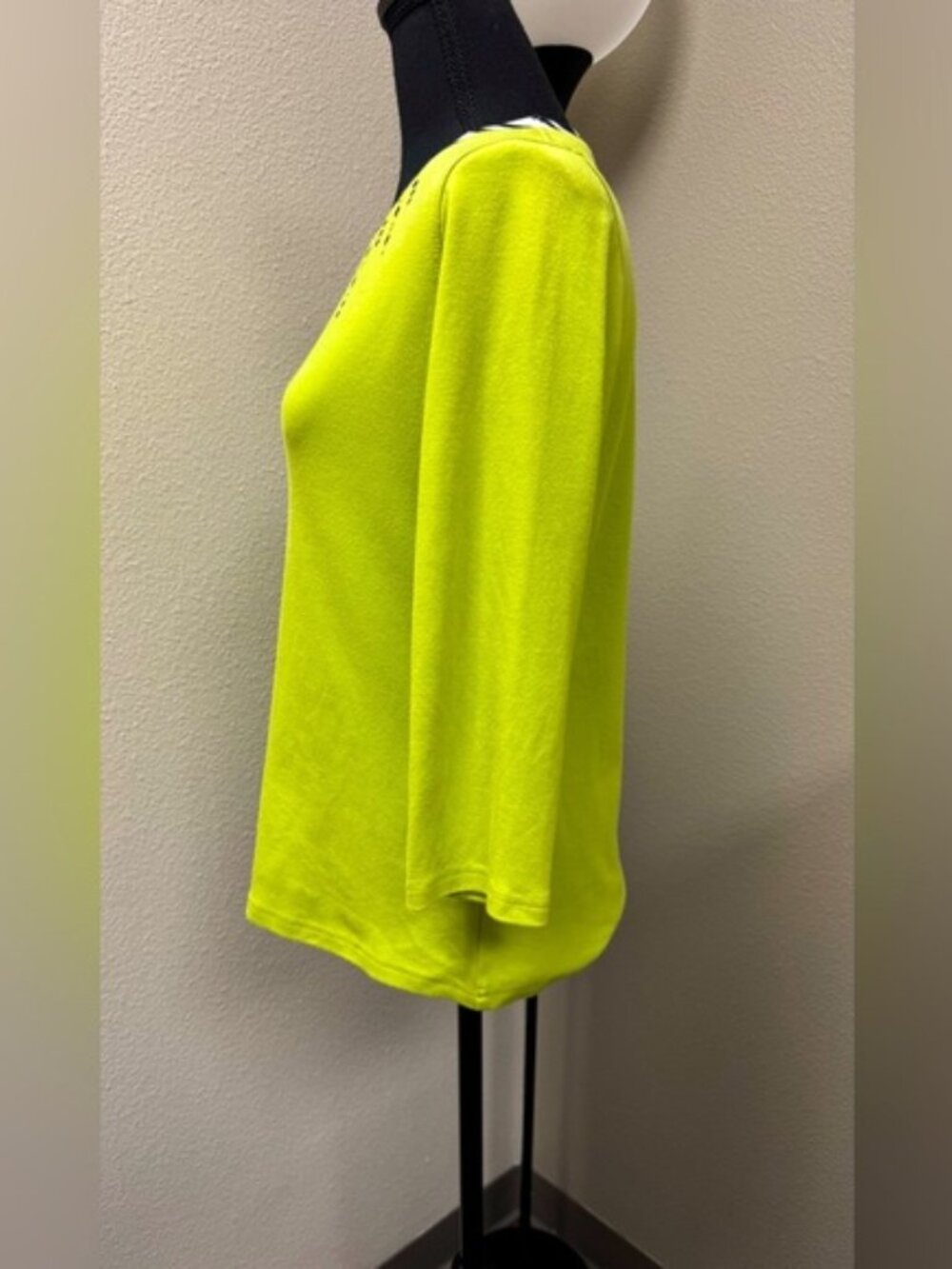 Vincente Lime Green Embellished Top S Black White Trim 3/4 Sleeve - Picture 5 of 11